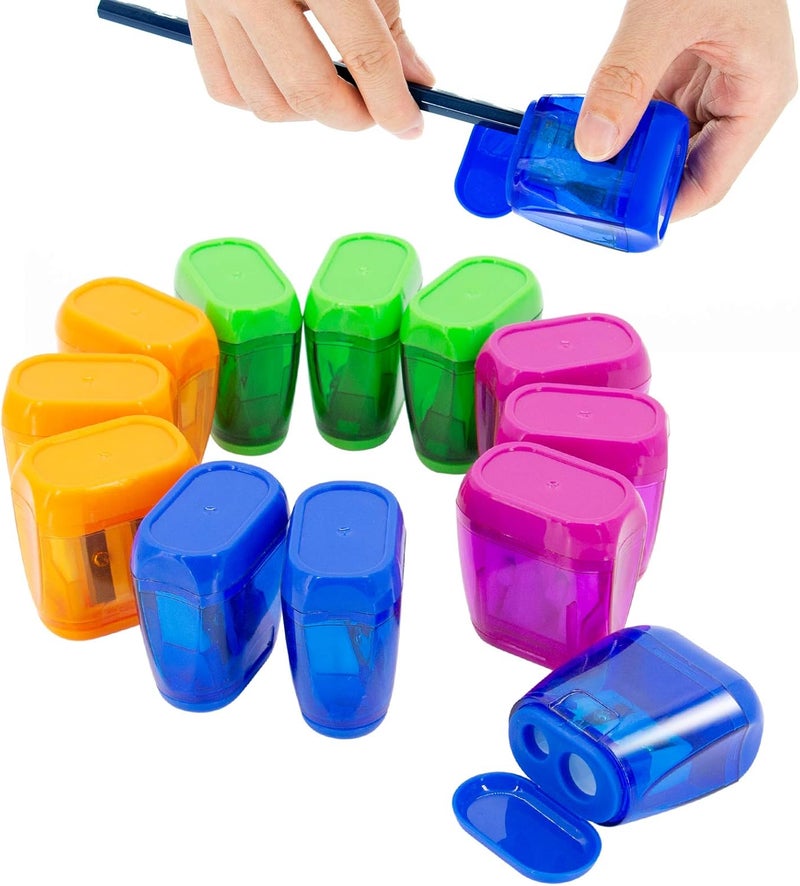 KIDMEN Manual Pencil Sharpeners,2 Holes Compact Sharpener with Lid for Kids, School and Office-12 Pack - Image 1